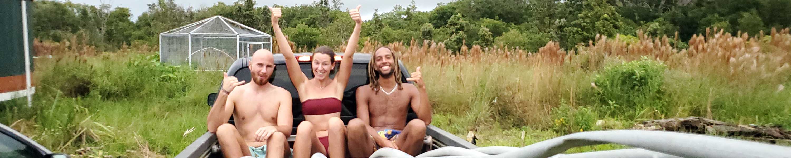 Riding in the back of a pickup truck