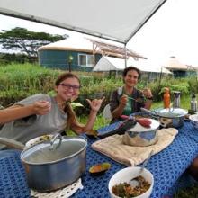 Volunteers enjoying a potluck lunch
